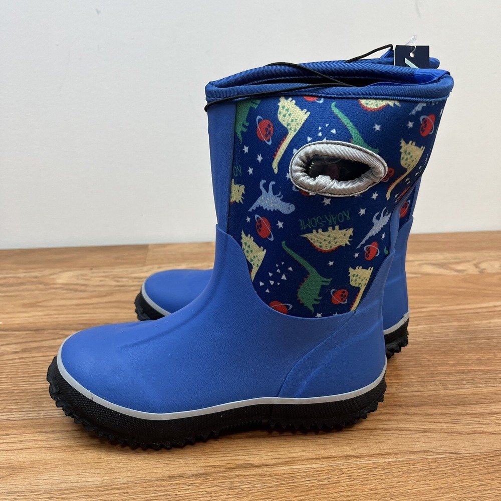 K Komforme Big Boys Size 2 Blue Neoprene Rain Boots Waterproof‎ Dinosaurs NEW